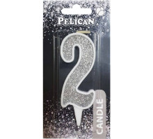 Свічка на торт Pelican 867022 цифра 2 срібло