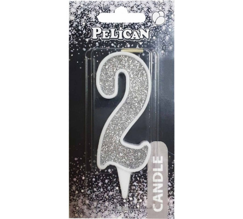 Свічка на торт Pelican 867022 цифра 2 срібло
