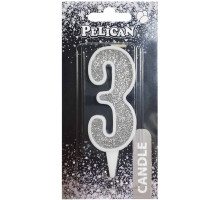 Свічка на торт Pelican 867023 цифра 3 срібло