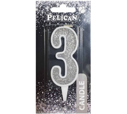 Свічка на торт Pelican 867023 цифра 3 срібло