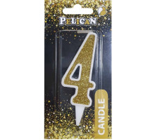 Свічка на торт Pelican 867014 цифра 4 золото
