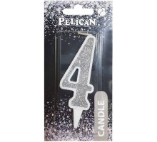 Свічка на торт Pelican 867024 цифра 4 срібло