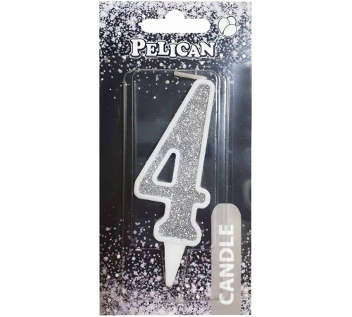 Свічка на торт Pelican 867024 цифра 4 срібло