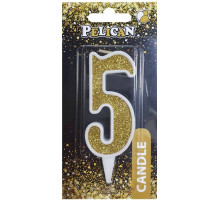 Свічка на торт Pelican 867015 цифра 5 золото