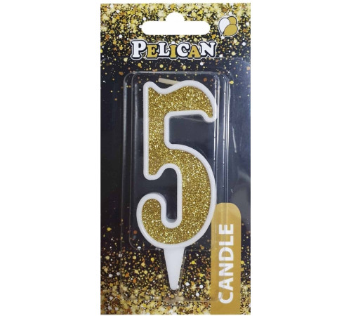 Свічка на торт Pelican 867015 цифра 5 золото