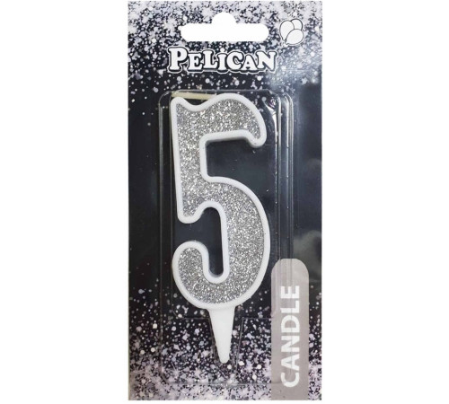 Свічка на торт Pelican 867025 цифра 5 срібло