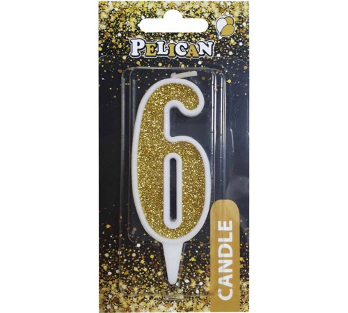 Свічка на торт Pelican 867016 цифра 6 золото