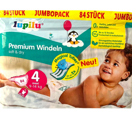 Підгузники Lupilu Jumbo Pack Soft&Dry 4 (9-14 кг) 84 шт Підгузники Lupilu Jumbo Pack Soft&Dry 4 (9-14 кг) 84 шт