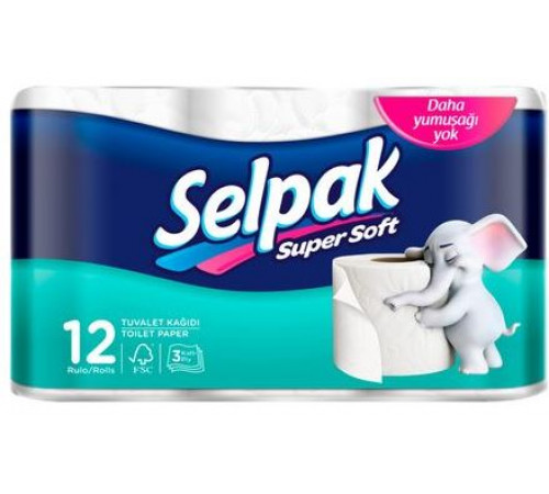 Туалетная бумага Selpak Super Soft 3 слоя 12 рулонов