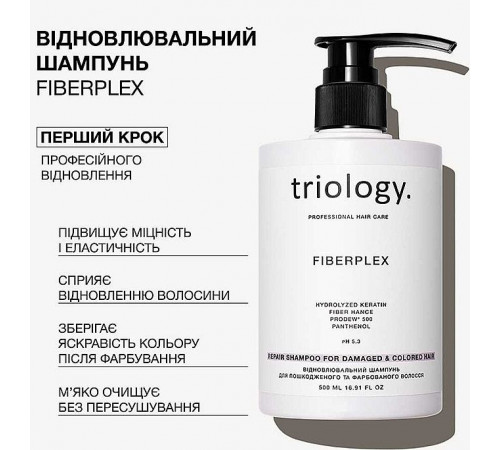 Відновлювальний шампунь для пошкодженого та фарбованого волосся Triology Fiberplex 500 мл
