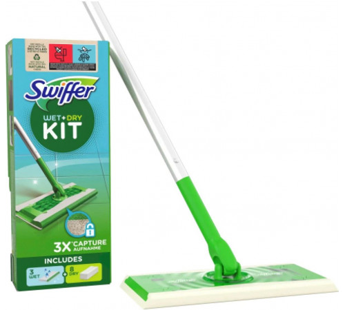 Швабра для мытья полов Swiffer Kit + 8 сухих и 3 влажных салфетки