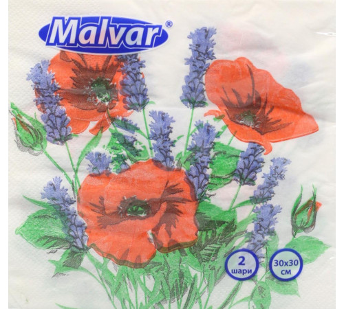 Серветка Malvar Маки 30х30 см 2-ох шарова 20 шт