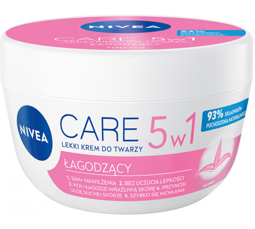 Легкий заспокійливий крем для обличчя Nivea Care 5в1 для Чутливої шкіри з Алое вера 100 мл