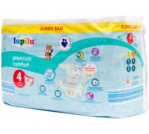 Подгузники Lupilu Premium comfort Jumbo BAG 4 (8-16кг) 82 шт