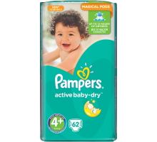 Подгузники Pampers Active Baby-Dry Размер 4+ 9-16 кг, 62 подгузника