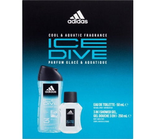 Подарочный набор мужской Adidas Ice Dive (Туалетная вода 50 мл + Гель для душа 250 мл) Подарочный набор мужской Adidas Ice Dive (Туалетная вода 50 мл + Гель для душа 250 мл)