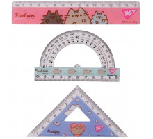 Набір геометричний Yes Pusheen 3 предмети лінійка 15 см