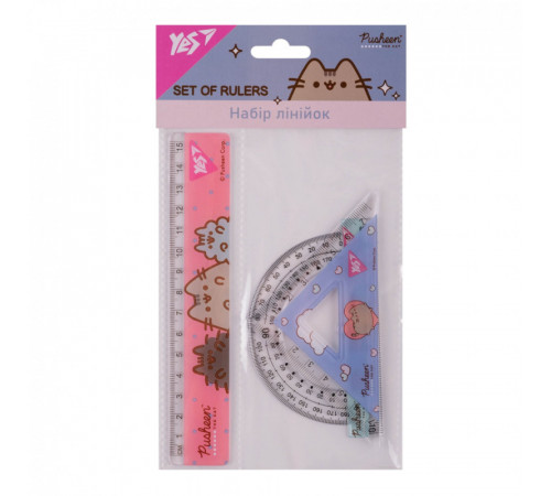 Набір геометричний Yes Pusheen 3 предмети лінійка 15 см