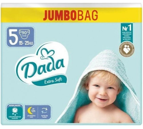 Підгузки дитячі Dada Extra Soft Jumbo Bag 5 (15-25 кг) 90 шт Підгузки дитячі Dada Extra Soft Jumbo Bag 5 (15-25 кг) 90 шт