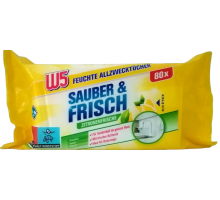 Влажные салфетки для уборки W5 Zitronenfrische 80 шт