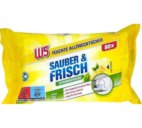 Вологі серветки для прибирання W5 Zitronenfrische 80 шт