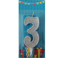 Свічка на торт цифра 3 срібло