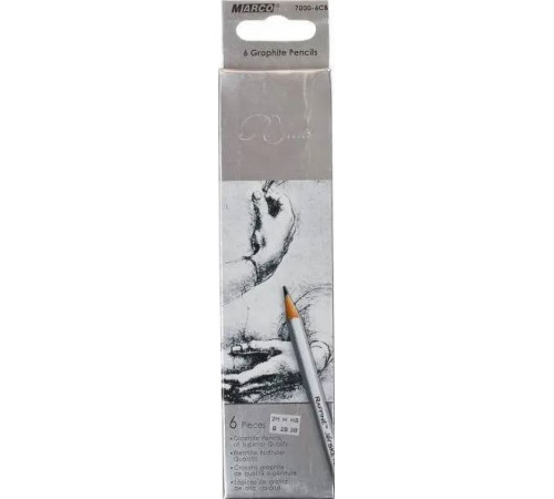 Набір графітних олівців Marco 7000-6СВ 6 шт Н. 2Н, НВ, В, 2В, 3В