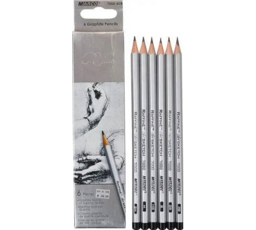 Набір графітних олівців Marco 7000-6СВ 6 шт Н. 2Н, НВ, В, 2В, 3В