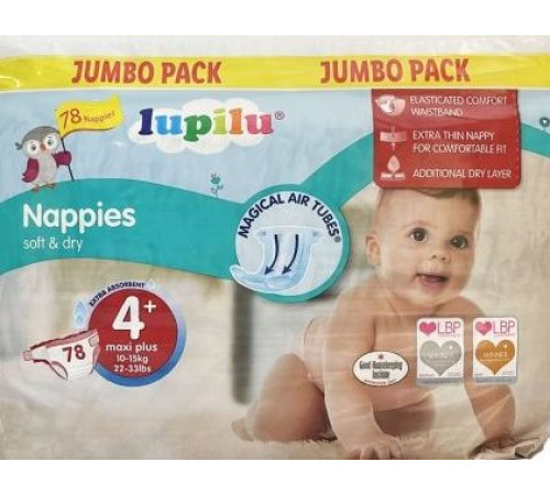 Підгузки Lupilu Soft&Dry Jumbo Pack 4+ (10-15 кг) 78 шт