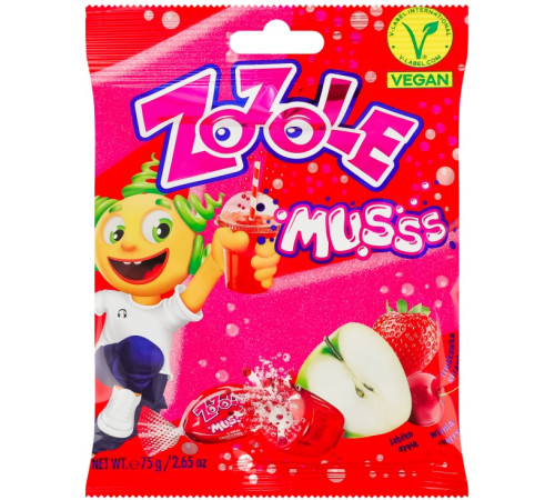 Карамель цукрова Zozole Яблуко- полуниця- вишня 75 г