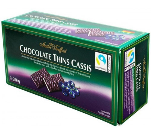 Конфеты Maitre Truffout Chocolate Thins Cassis 200 г