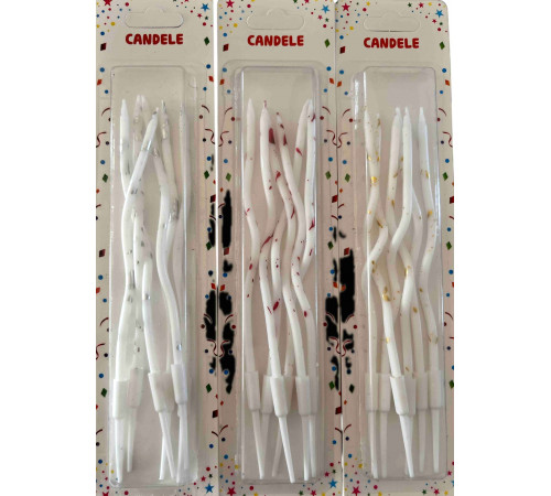 Свічки на торт Y-1 хвилясті білі з крапельками 6 шт в асортименті