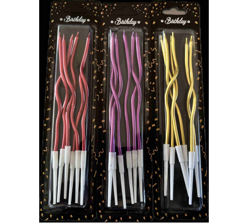 Свічки на торт Х-16 спіральні 6 шт колір в асортименті