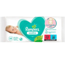 Влажные салфетки детские Pampers sensitive с растительными волокнами 52 шт