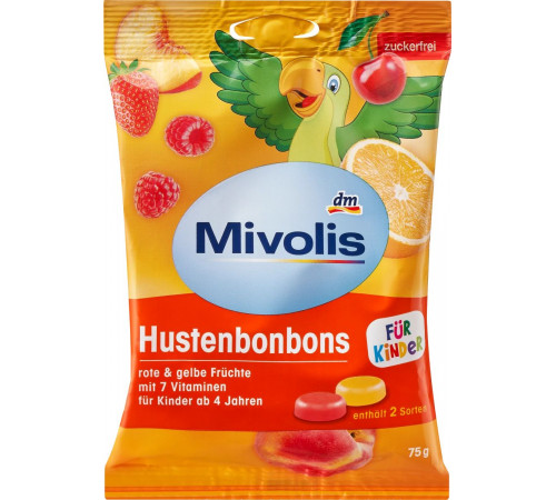 Льодяники без цукру для дітей Mivolis Hustenbonbons 75 г