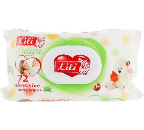 Влажные салфетки детские Lili Deluxe с экстрактом Алоэ Вера с клапаном 72 шт