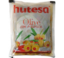 Оливки зеленые с паприкой без косточек Hutesa 180 г пакет