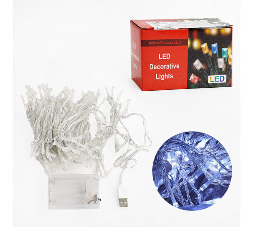 Гірлянда С 61479 (100 ліхтариків, 9 метрів, на батарейках, біле світло, 1 режим)