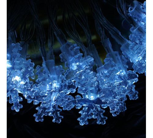 Гірлянда С 61490 Сніжинки (на батарейках, жовте світло, 2 режими) в пакеті