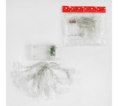 Гірлянда С 61490 Сніжинки (на батарейках, жовте світло, 2 режими) в пакеті