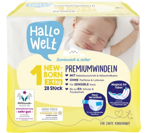 Подгузники Hallo Welt Premium Windeln  1 (2-5кг) 28 шт