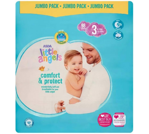 Подгузники Asda Little Angels Comfort & Protect 3 (6-10 кг) 98 шт