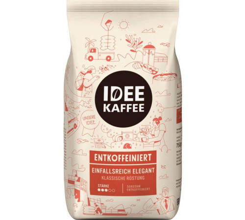 Кава в зернах без кофеїну Idee kaffee Entkoffeiniert 750 г