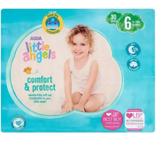 Подгузники Asda Little Angels Comfort & Protect 6 (13-18 кг) 30 шт