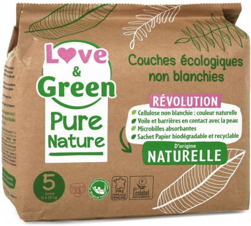 Еко-підгузки Love & Green Pure Nature 5 (11-25 кг) 33 шт