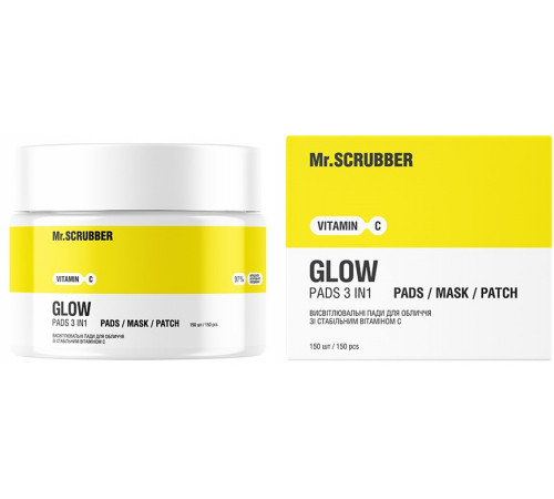 Висвітлювальні пади для обличчя Mr. Scrubber Glow Pads 3in1 зі стабільним вітаміном С 150 шт