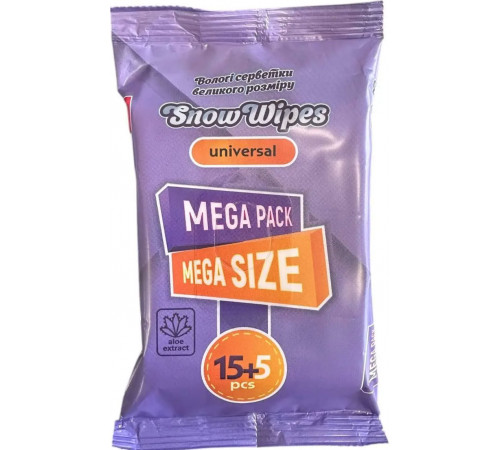Серветка волога Snow wipes Універсальні з екстрактом алое 15+5 шт