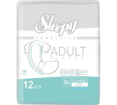 Підгузки для дорослих Sleepy Sensitive Adult X-Large 120-160 см 6 к 12 шт