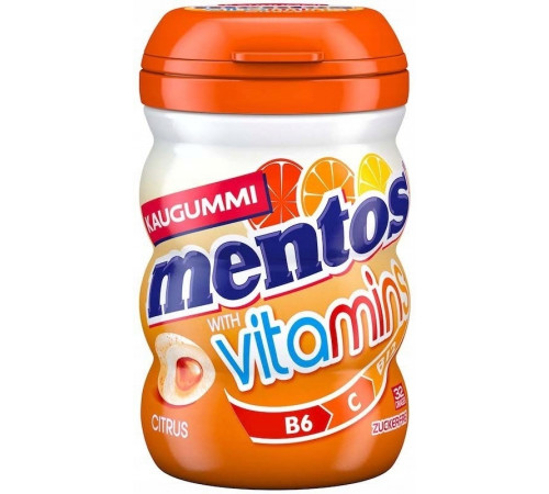 Жевательная резинка Mentos Vitamins Citrus 32 шт в банке Жевательная резинка Mentos Vitamins Citrus 32 шт в банке