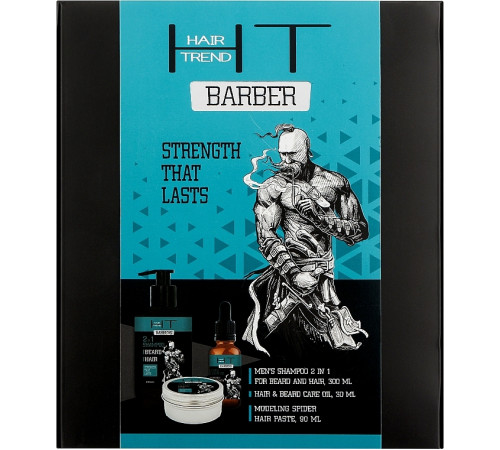 Подарунковий чоловічий набір Hair Trend Barbers по догляду та стайлінгу для волосся (Шампунь 300 мл + Олія 30 мл + Паста-павутинка 90 мл)